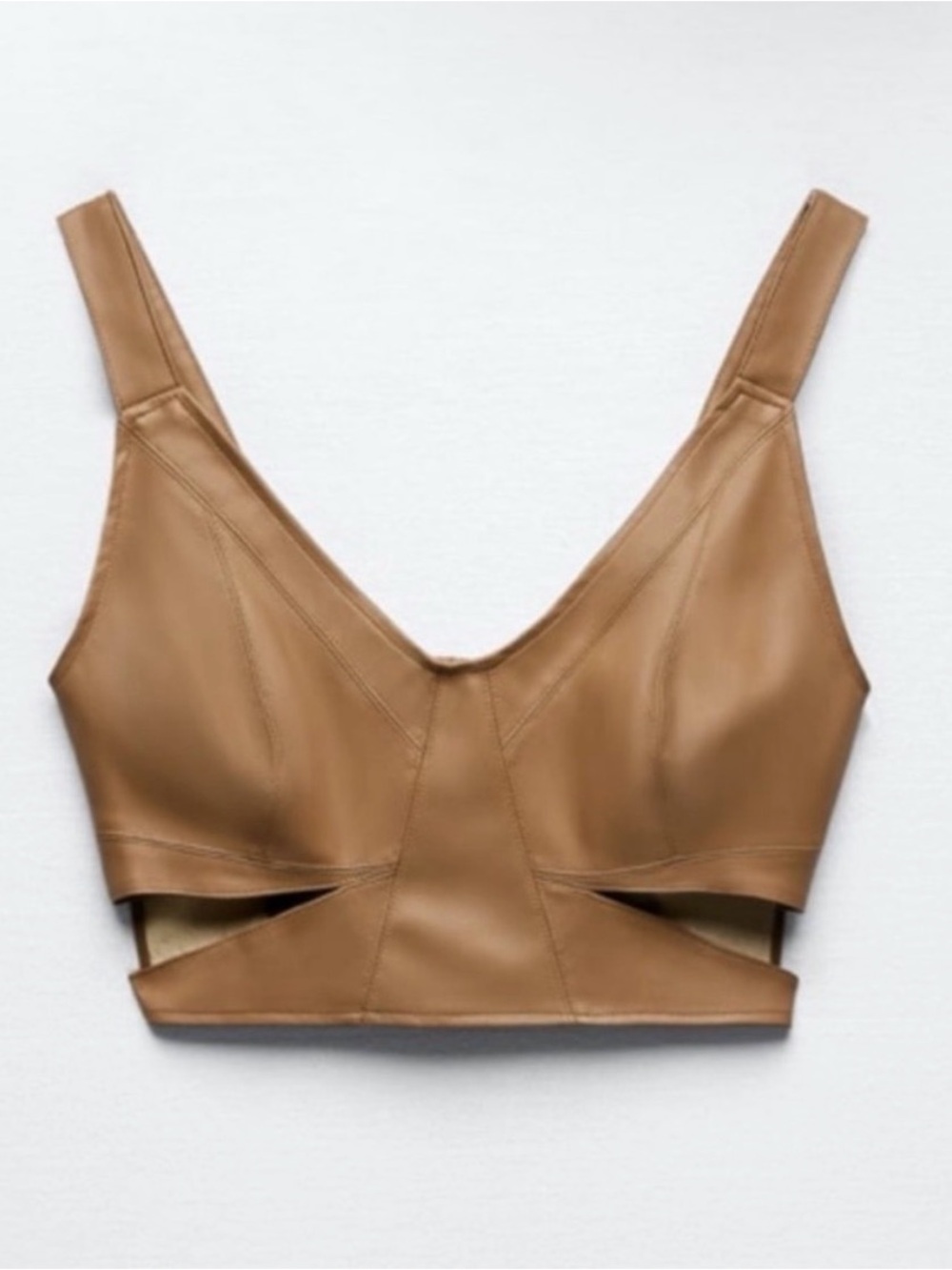 Zara Faux Leather Crop Top in Camel light brown M New